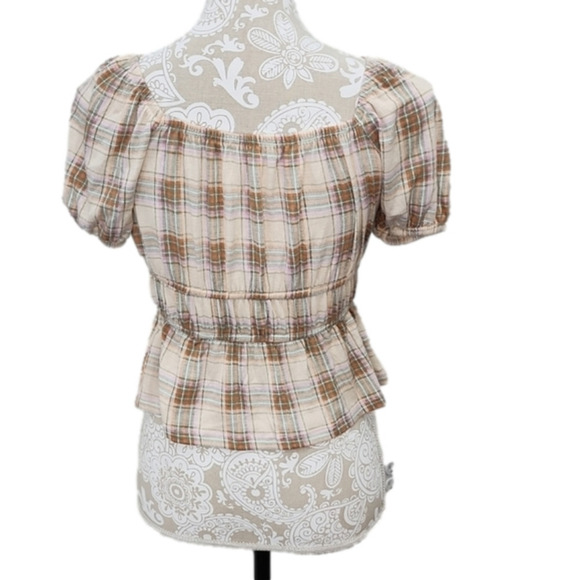 Stitch Fix Daisy & Delilah Alenna Square Neck Knit Top. Size S in Cream Plaid. - Picture 2 of 6